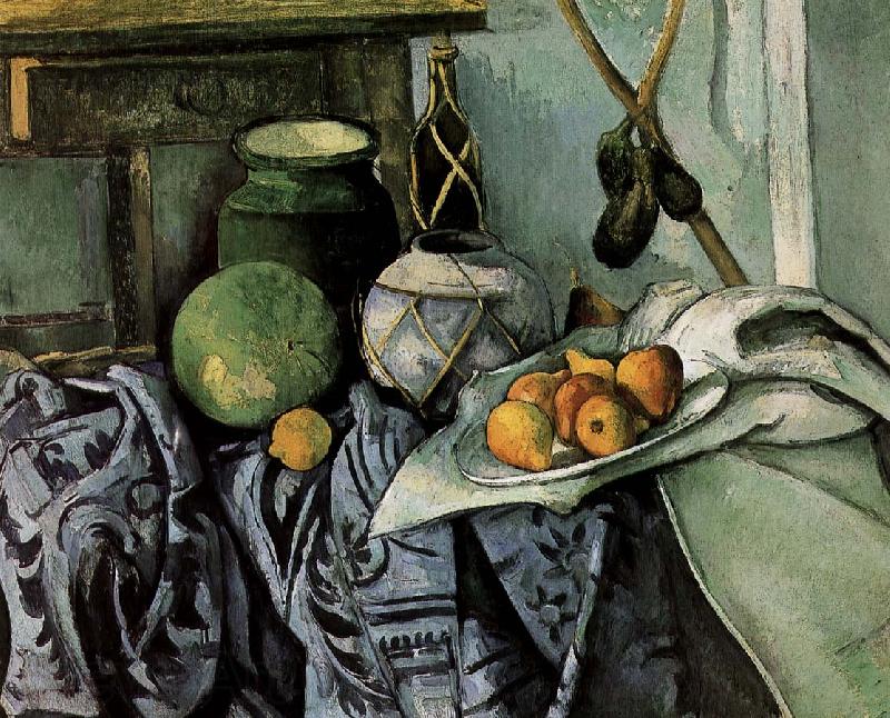 Paul Cezanne bottles and fruit still life